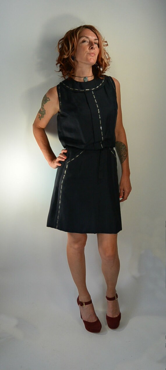 Vintage 40s Dress// Navy Blue Dress// Rhinestone D