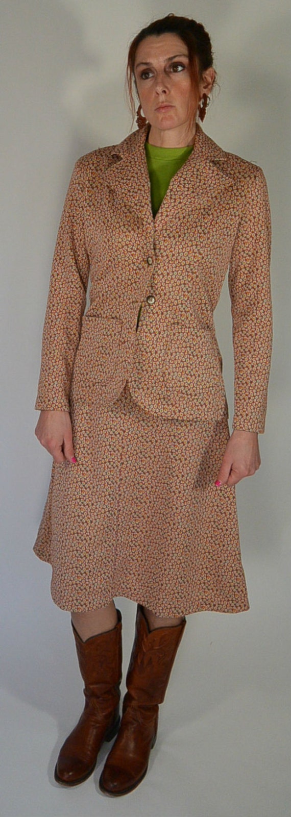 60s Flower Power Work Suit with Deadstock Lime Gr… - image 5