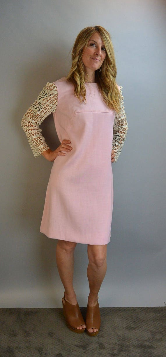 Mod Cotton Pink Dress// Mod 60s Dress// Ribbon Sl… - image 2