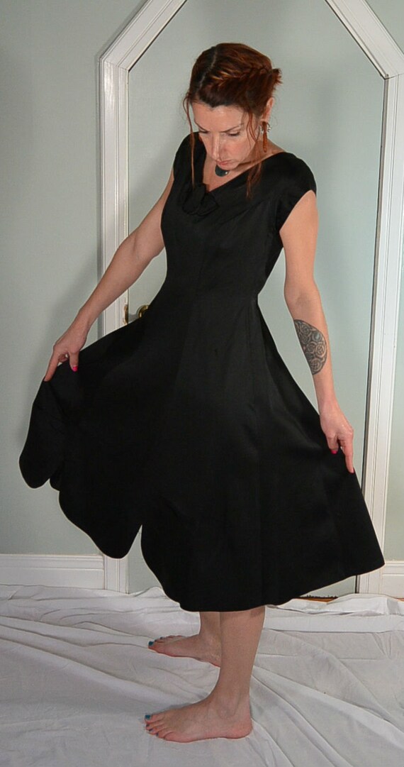 50s Black princess Dress//Satin Dress//Bow Dress/… - image 2