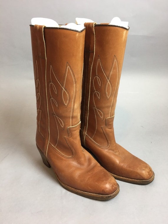 Vintage Ladies Cowboy Boots// Brown Leather Wester