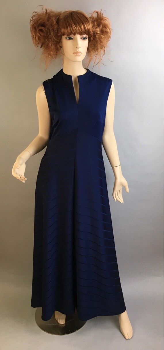 Vintage 70s Dress// 70s Maxi Dress// Navy Blue Max