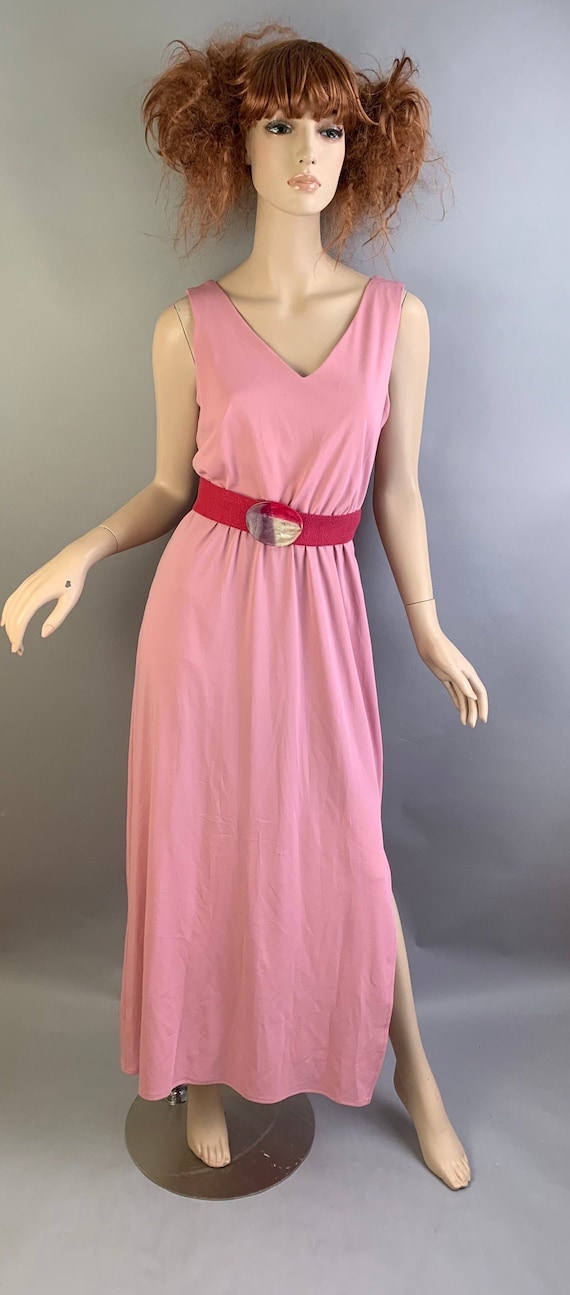 Vintage Pink Maxi Dress// Pink Polyester Dress// 7