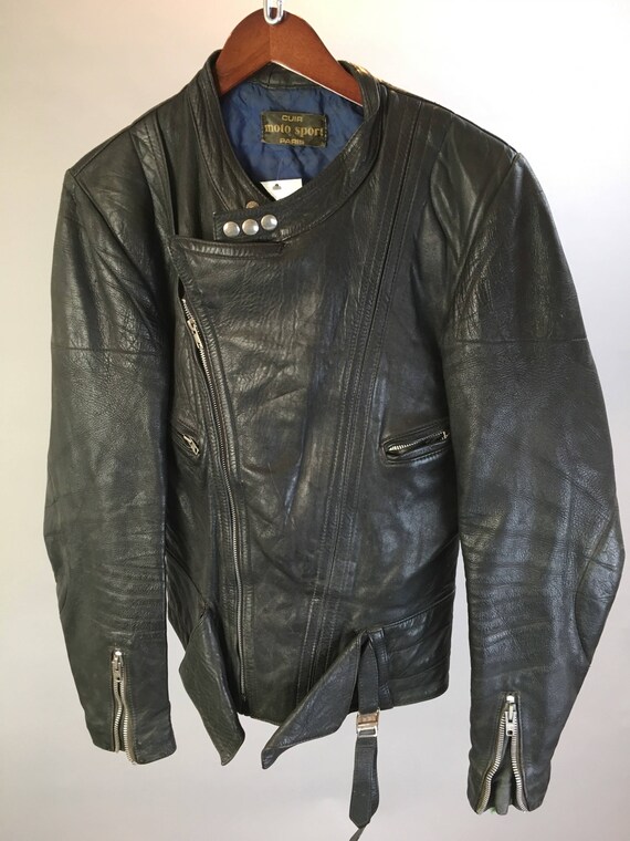 Vintage Leather Motorcycle Jacket Made In Paris 70s Image 0