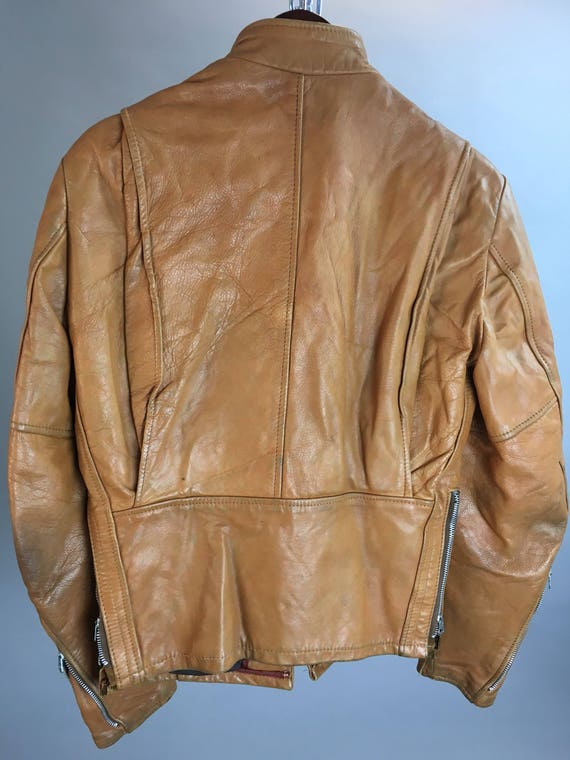 Awesome vintage mens motorcycle jacket// Light Br… - image 5