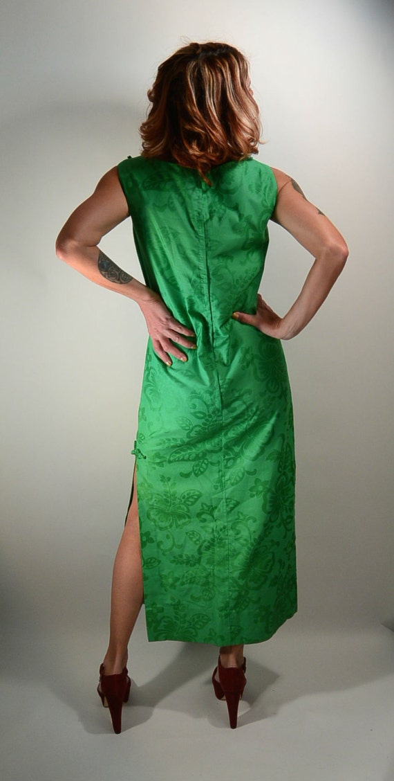 60s Maxi Dress// Oriental Long Dress// Grass Gree… - image 3