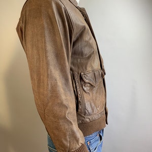 Vintage Bomber Jacket// 80s Brown Leather Jacket// Top Gun Leather Jacket image 4