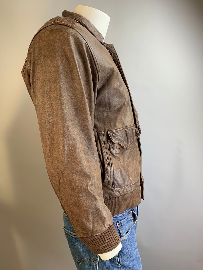 Vintage Bomber Jacket// 80s Brown Leather Jacket// Top Gun Leather Jacket image 4