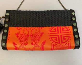 Shanghai Tang Handbag// Vintage Designer Purse// Silk and Leather
