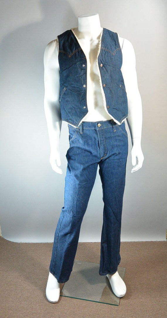 70s Western Style Denim Vest// Snap Button Vest// 