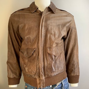 Vintage Bomber Jacket// 80s Brown Leather Jacket// Top Gun Leather Jacket image 1