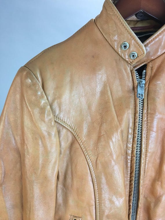 Awesome vintage mens motorcycle jacket// Light Br… - image 2