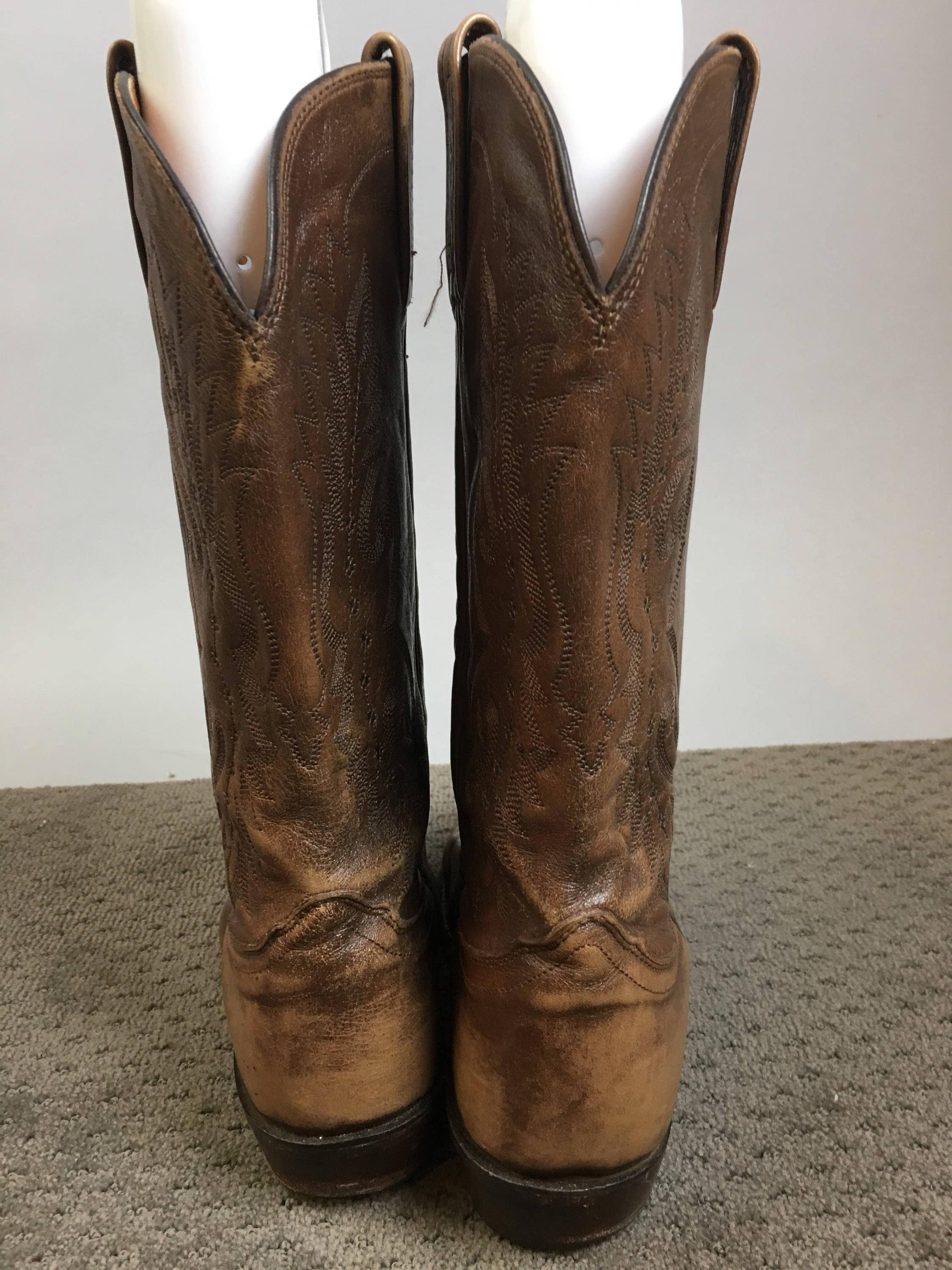 Mens Western Boots// Vintage Brown Leather Cowboy Boots 