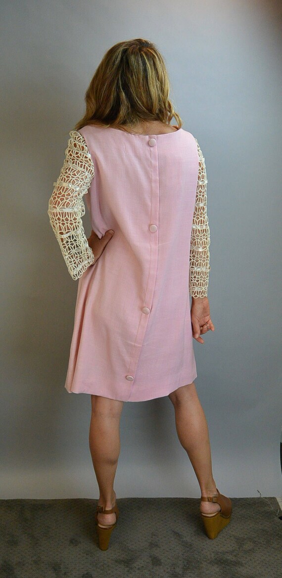 Mod Cotton Pink Dress// Mod 60s Dress// Ribbon Sl… - image 4