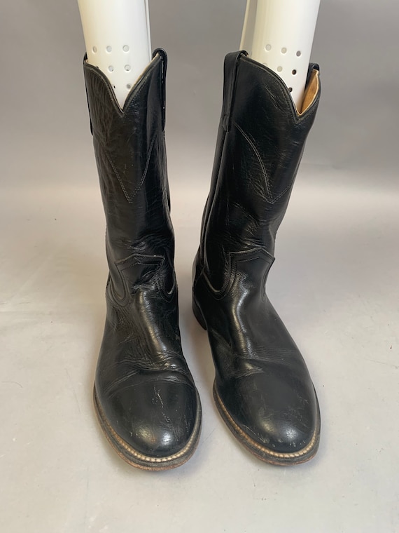 Vintage Cowboy Boots// Black Leather Cowboy Boots// A… Gem
