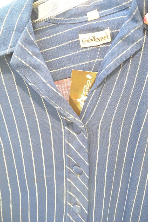 Blue Striped 60s Shirt Dress// Knit Mad Men Dress… - image 4