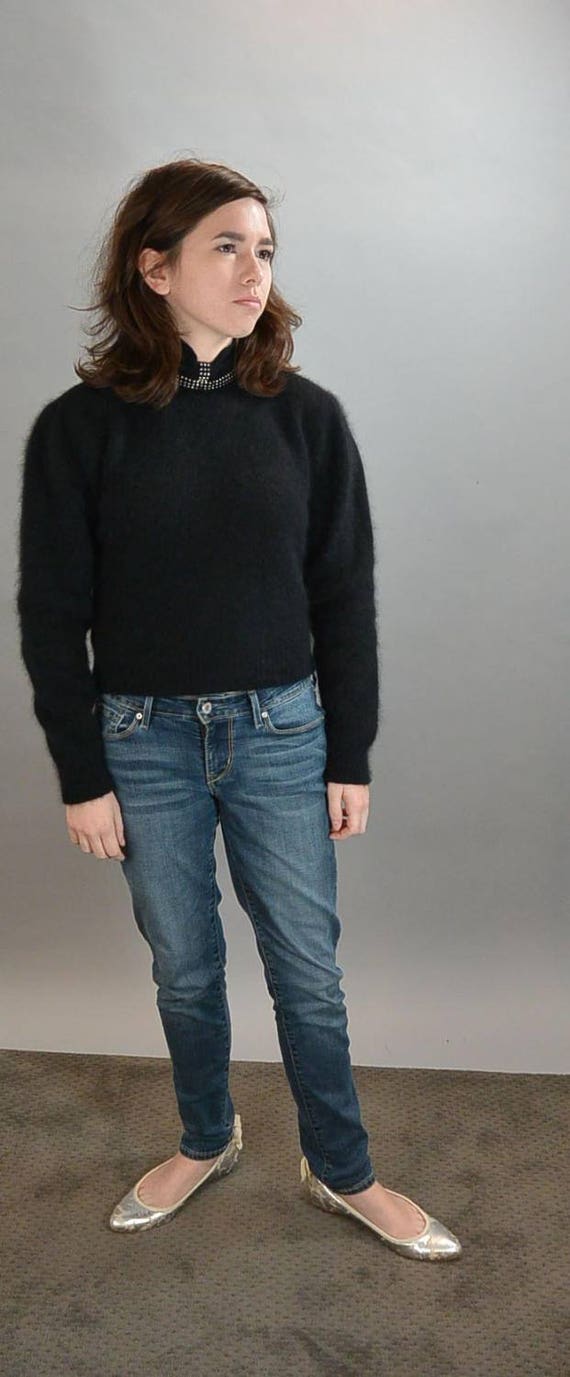 Soft Black Angora Sweater// 70s Angora Sweater// R