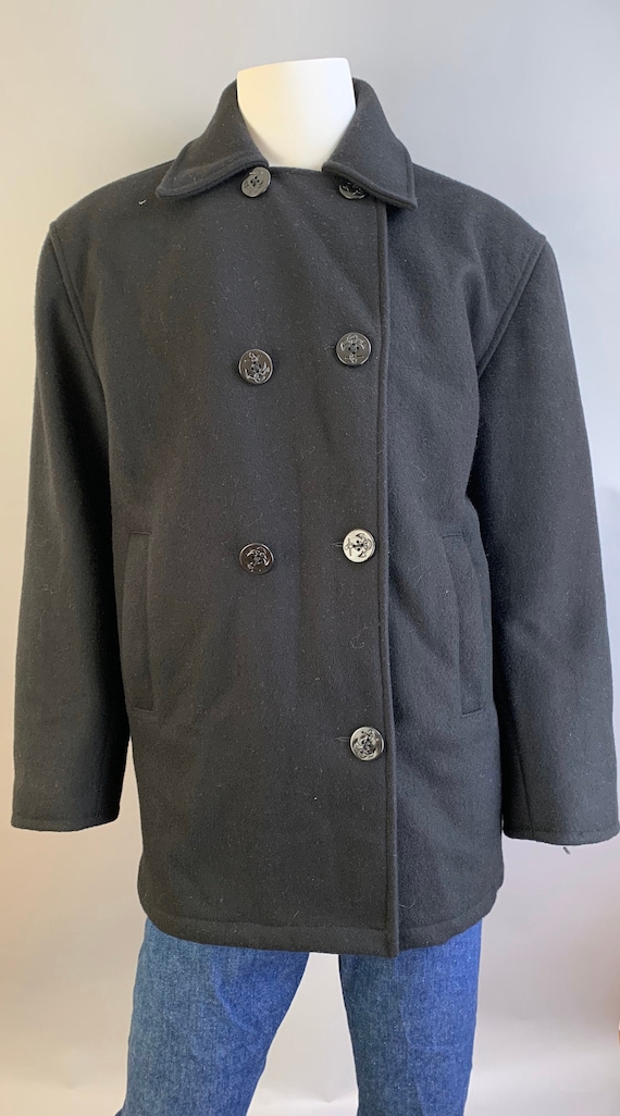 Men's Navy P-Coat// Vintage Heavy Wool Coat// 70s… - image 1