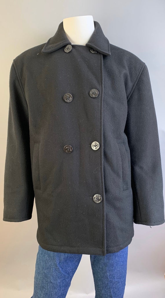 Men's Navy P-Coat// Vintage Heavy Wool Coat// 70s 