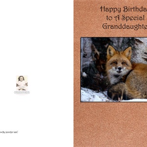 Esta tarjeta de cumpleaños para una nieta especial tiene un hermoso zorro en la parte frontal de la tarjeta y un mensaje especial de cumpleaños en el interior.