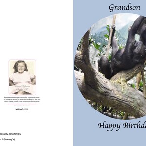 Cartão de feliz aniversário para neto, cartão de felicitações, cartão de macaco, cartões de aniversário infantil, ocasiões especiais, todas as ocasiões,