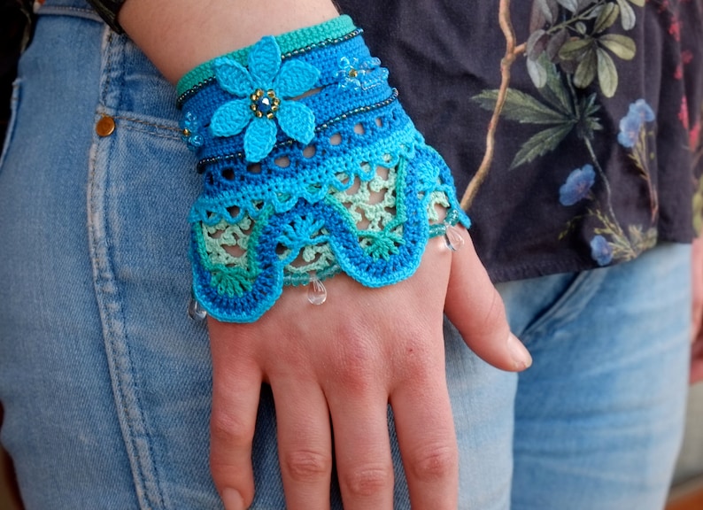 Crochet cuff pattern crochet bracelet instructions boho chic | Etsy