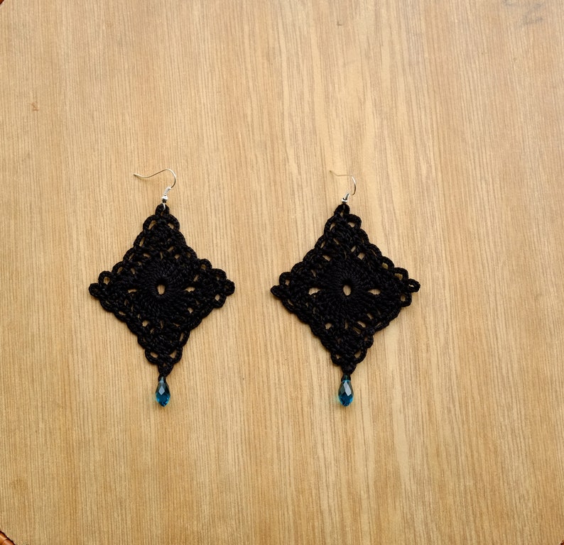 Crochet earrings black lace dangle earrings textile jewelry Etsy