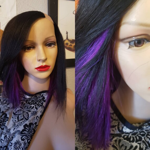 Ready To Ship Human Hair Upart Wig Purple And Dark Brown Etsy
