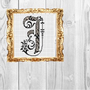 Letra monograma I: elegante, vintage, boda, bebé, hogar, subversivo, sarcástico, patrón de punto de cruz: descarga instantánea