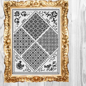 Blackwork Sampler  -Retro Vintage Cross Stitch Pattern - Instant Download