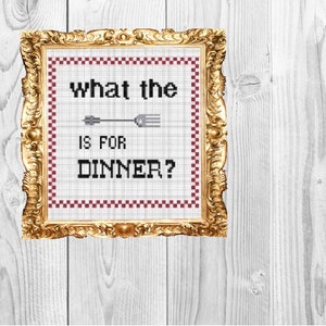 What the Fork is for Dinner - Funny Snarky Subversive Kitchen Cross Stitch Pattern - Instant Download