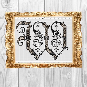 Letra monograma W: elegante, vintage, boda, bebé, hogar, subversivo, sarcástico, patrón de punto de cruz: descarga instantánea