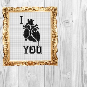 I heart you, love valentines day Cross Stitch Pattern - Instant Download