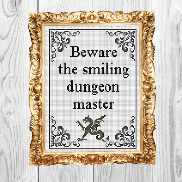 Attenti al Dungeon Master sorridente - Schema punto croce nerd geek - Download istantaneo