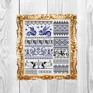 Mythical Creatures Sampler -  Vintage Cross Stitch Pattern - Instant Download
