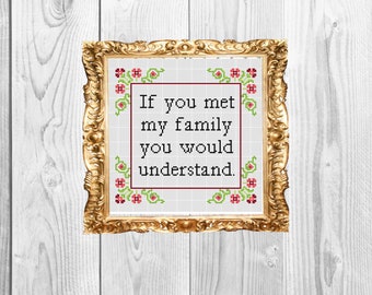 If you met my family you would understand - Funny Subversive Snarky  Cross Stitch Pattern - Instant Download