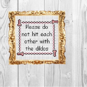 Please Do not hit each other with the dildos - Cross Stitch Pattern - Instant Download image 1