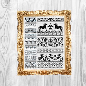 Horse Sampler -  Vintage Cross Stitch Pattern - Instant Download