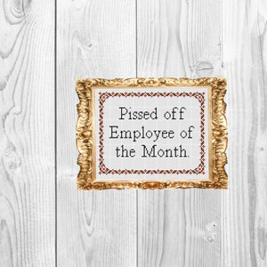 Pissed off employee of the month - Funny Snarky Subversive Work Office Decor - Cross Stitch Pattern - Instant Download