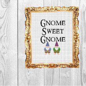 Gnome Sweet Gnome- Housewarming New Home Snarky Subversive Mature Funny Cross Stitch Pattern - Instant Download
