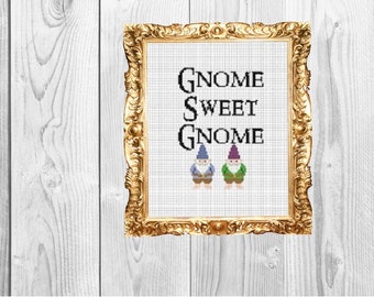 Gnome Sweet Gnome- Housewarming New Home Snarky Subversive Mature Funny Cross Stitch Pattern - Instant Download
