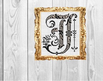 Monogram Letter J - Fancy, vintage, wedding, baby, home, subversive, snarky,  Cross Stitch Pattern - Instant Download