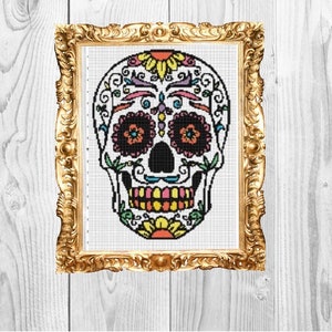 Sugar Skull Day of the Dead, Dia De Los Muertas - Cross Stitch Pattern ...