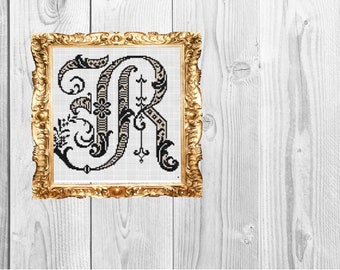 Monogram Letter R - Fancy, vintage, wedding, baby, home, subversive, snarky,  Cross Stitch Pattern - Instant Download