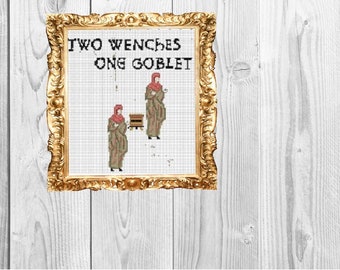 Two Wenches One Goblet Medieval Tapestry  -  Cross Stitch Pattern - Instant Download