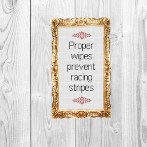 Proper wipes prevent racing stripes = funny bathroom sign Cross Stitch Pattern - Instant Download