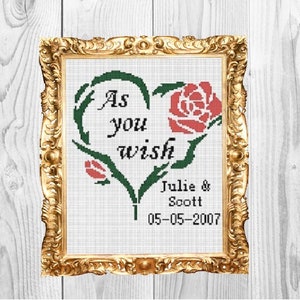 As you wish - Anniversay, Love, Valentines, Wedding Cross Stitch Pattern - Instant Download