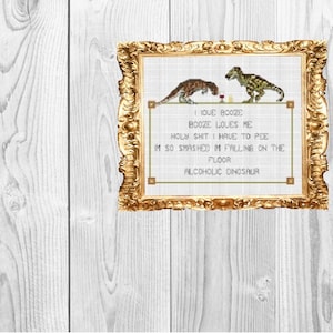 Poema del dinosaurio alcohólico: patrón de punto de cruz divertido, subversivo, geek y sarcástico: descarga instantánea