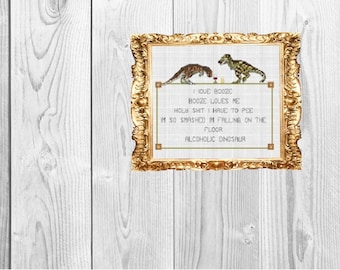 Gedicht alcoholische dinosaurus - grappig subversief geeky Snarky kruissteekpatroon - direct downloaden