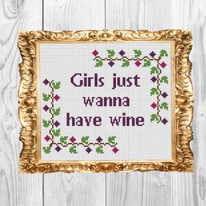 Le ragazze vogliono solo avere del vino - Divertente schema moderno sovversivo per punto croce - Download immediato